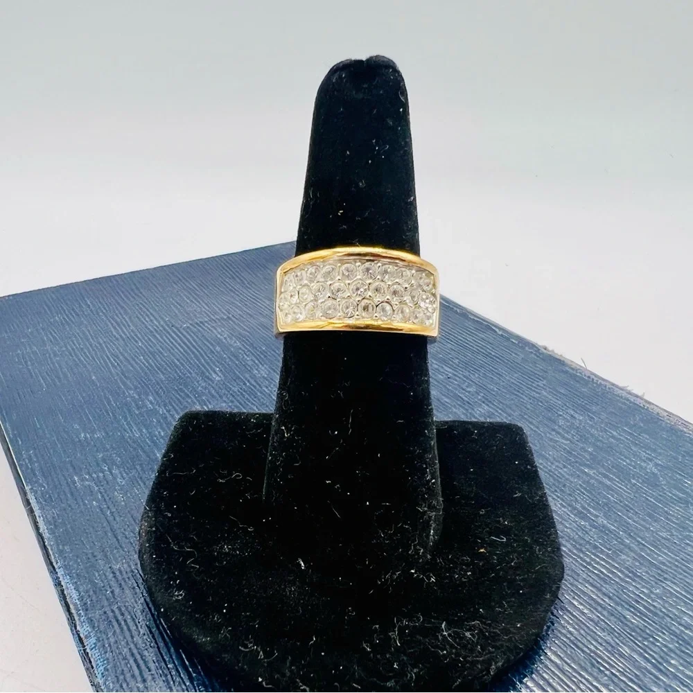 18KT gold overlay cocktail ring size 7 paved rhinestones